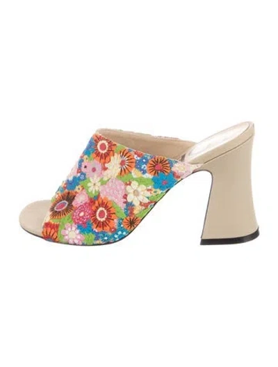 Pre-owned Loewe Floral Print Embroidered Accent Slides In Neutrals