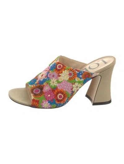 Pre-owned Loewe Floral Print Embroidered Accent Slides In Neutrals