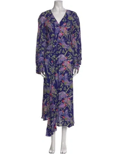Pre-owned Loewe Floral Print Long Dress In Blue