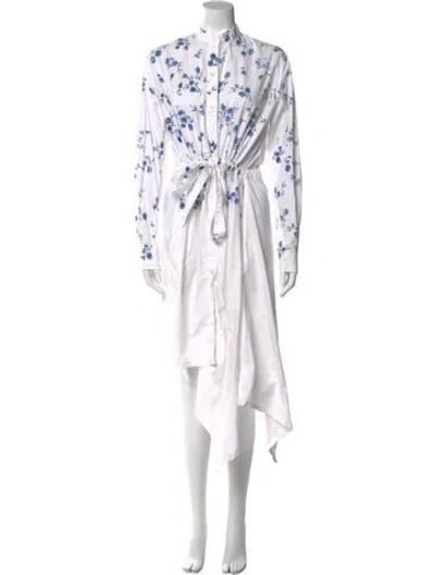 Pre-owned Loewe Floral Print Long Dress In White