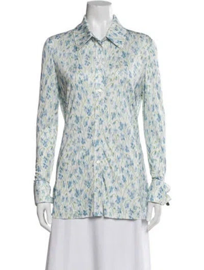 Pre-owned Loewe Floral Print Long Sleeve Blouse W/ Tags In Blue