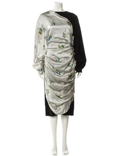 Pre-owned Loewe Floral Print Midi Length Dress In Black