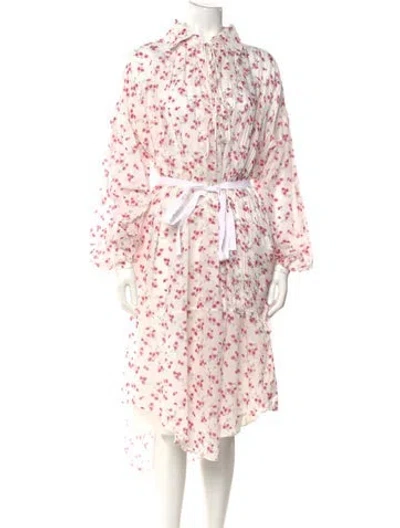Pre-owned Loewe Floral Print Midi Length Dress In White