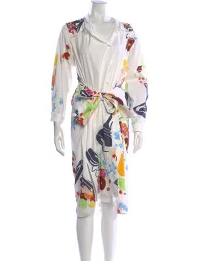 Pre-owned Loewe Floral Print Midi Length Dress In White