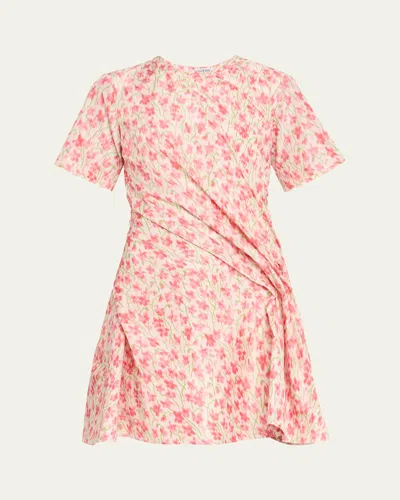 Loewe Floral-print Short-sleeve Twisted Mini Dress