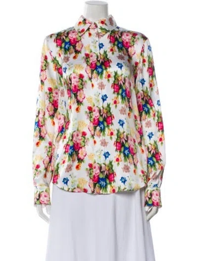 Pre-owned Loewe Floral Print Silk Blouse In White