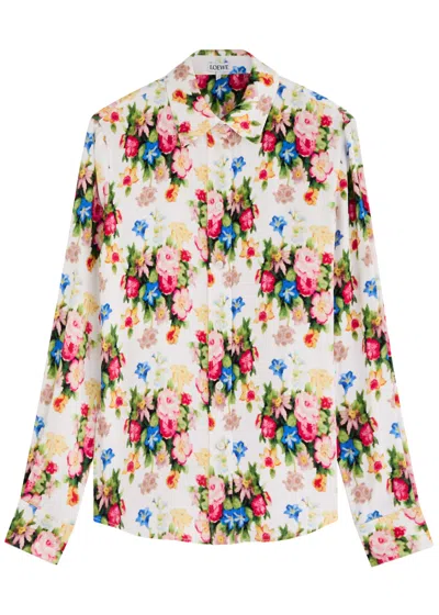Loewe Flower Print Shirt In Multicolor Soft Pink