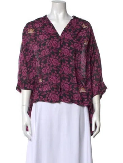 Pre-owned Loewe Floral Print V-neck Blouse In Purple