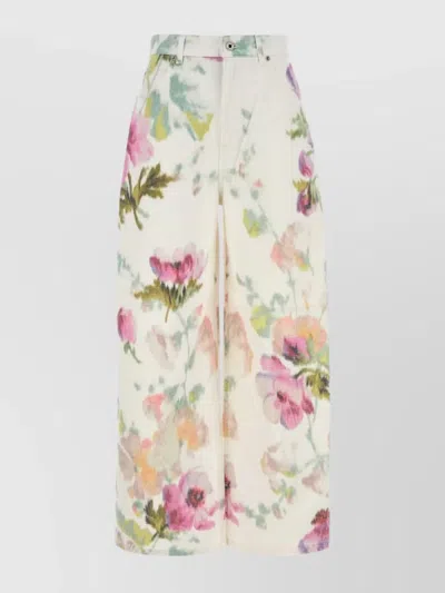 LOEWE FLORAL PRINT WIDE-LEG DENIM TROUSERS