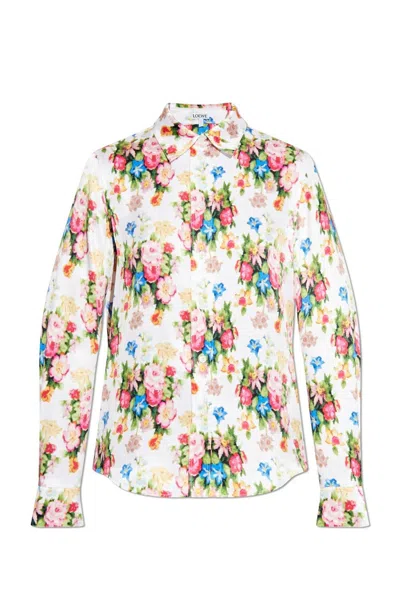 Loewe Flower Print Shirt In Multicolor Soft Pink