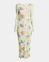 Loewe Women Morning Glory Print Cotton And Silk Multicolor Dress In Multi