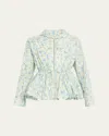 Loewe Floral Ruched Peplum Hooded Jacket In Blue