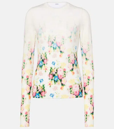 Loewe Stretch Modal T-shirt Floral Pattern In Whitemulticolor