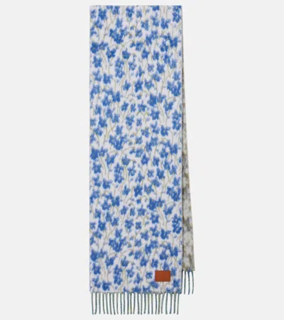 Loewe Floral Wool-blend Scarf In Blue