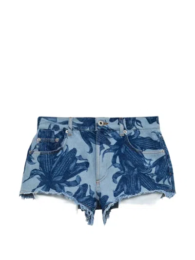 Loewe Floral-print Frayed Shorts In Multi