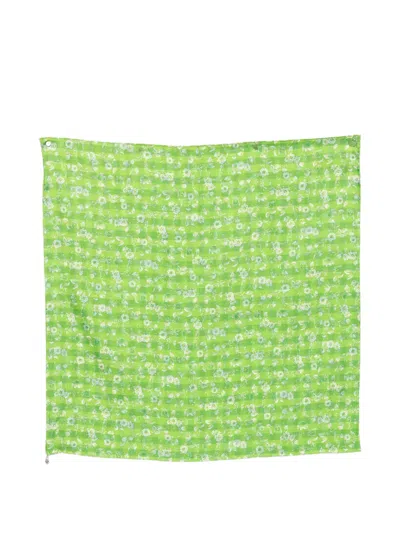 Loewe Floral-print Gingham Scarf In Green