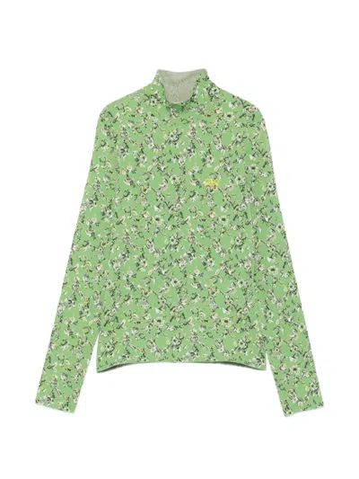 Loewe Floral-print High-neck Sweater In Green