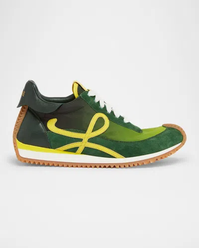 Loewe Flow Runner 2.0 Leather-trimmed Shell And Suede Sneakers In Green