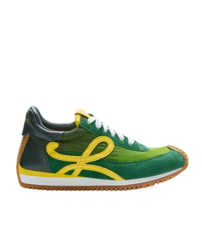 Loewe Flow Runner 2.0 Leather-trimmed Shell And Suede Sneakers In Green