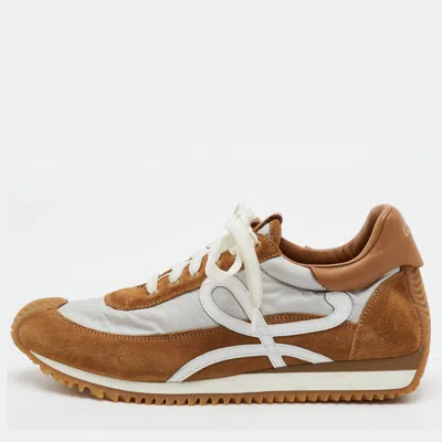 Pre-owned Loewe Flow Runner 2.0 Size 41 Brown/off-white Nylon And Suede Low Top Sneakers