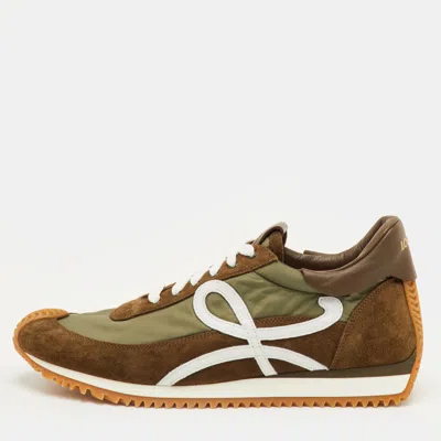 Pre-owned Loewe Flow Runner 2.0 Size 42 Dark Khaki Nylon And Suede Low Top Sneakers In Green