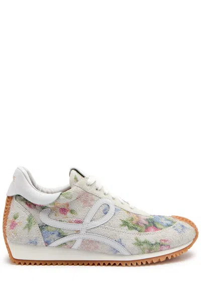 Loewe Flow Runner Floral Brushed Suede Sneakers In Multi