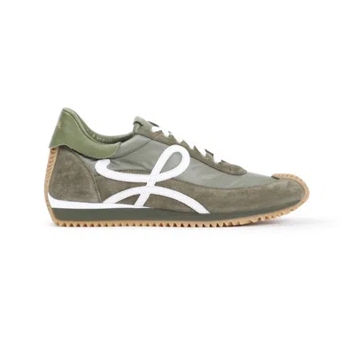 Loewe Flow Runner Suede-trimmed Sneakers In Dark Green