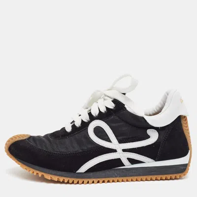 Pre-owned Loewe Flow Runner Size 37 Black/white Nylon And Suede Low Top Sneakers