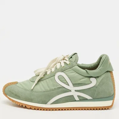 Pre-owned Loewe Flow Runner Size 38 Green Leather And Suede Lace Up Sneakers