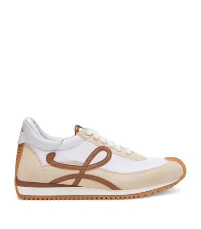 Loewe Flow Runner 2.0 Sneakers In White/brown Nylon And Suede Women In Animal Print