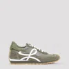 Loewe Flow Runner Leather-trimmed Sneakers In Olive White