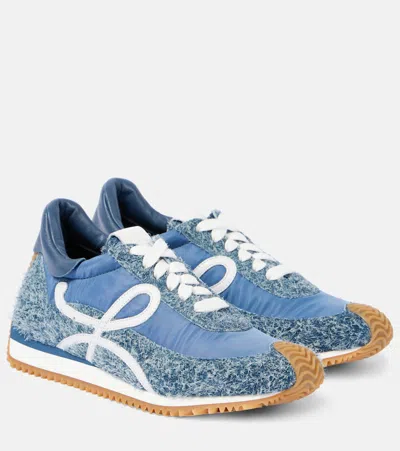 Loewe Flow Runner Suede-trimmed Denim Sneakers In Blue