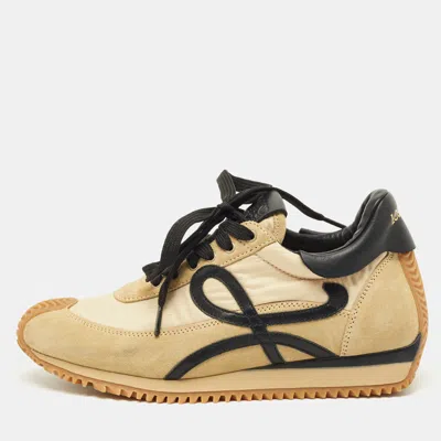 Pre-owned Loewe Flow Size 37 Brown Nylon And Suede Lace Up Sneakers