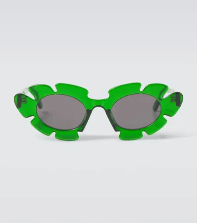 Loewe Green Flower Sunglasses In Dark Green/other/smo