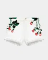 Loewe Flower-print Fringed Peekaboo Denim Shorts