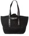 Loewe Fold Raffia Shopper Tote In Black