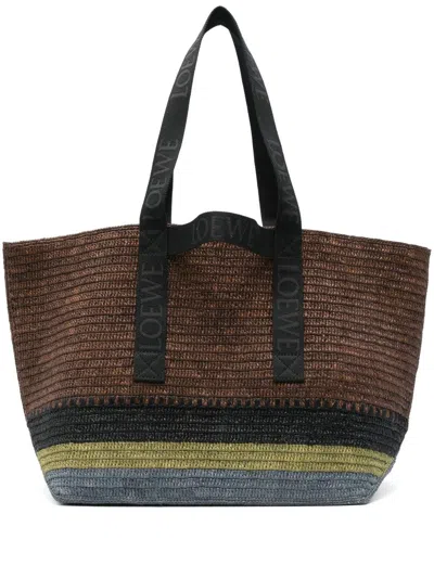 Loewe Fold Rafia Tote Bag In Brown
