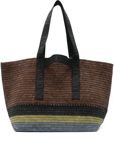 Loewe Fold Rafia Tote Bag In Brown