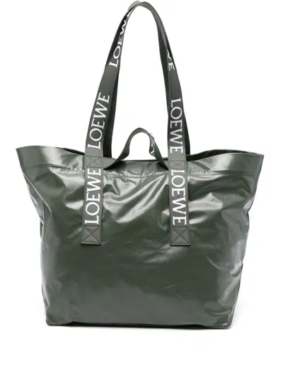 Loewe Fold Shopper Paper Calfskin Tote Bag In Green