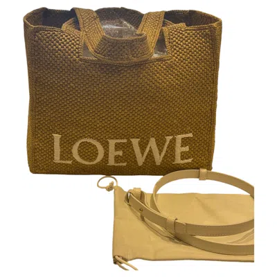 Pre-owned Loewe Font Citron Yellow Large Handwoven Raffia Tote Bag