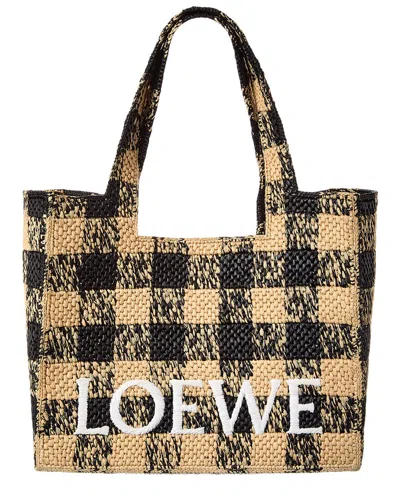 Loewe Font Large Raffia Tote In Black