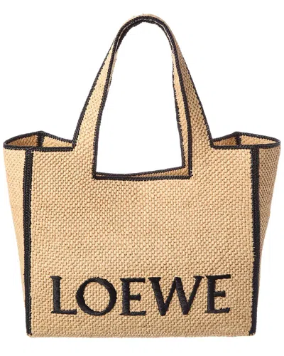 Loewe Font Large Raffia Tote In Nude