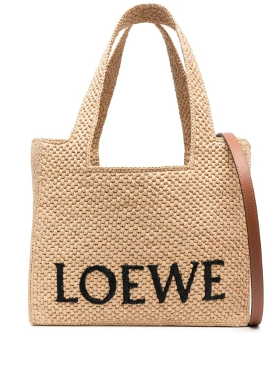 Loewe Font Medium Raffia Tote Bag In Beige