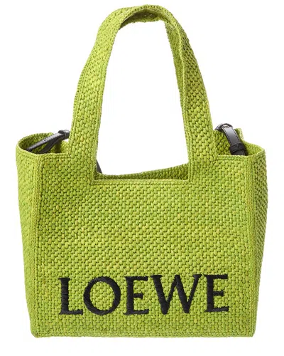 Loewe Paula's Ibiza Font Small Raffia Tote Bag In Green