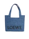 Loewe Logo Medium Tote Bag In Raffia In Blue