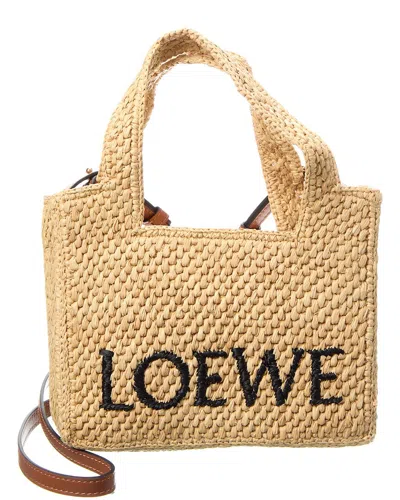 Loewe Font Mini Raffia Tote In Beige