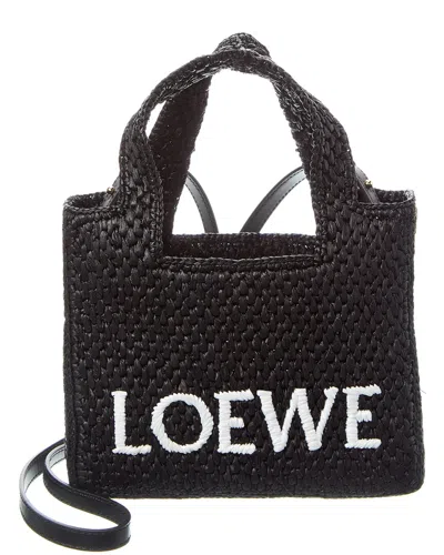 Loewe Font Mini Raffia Tote In Black