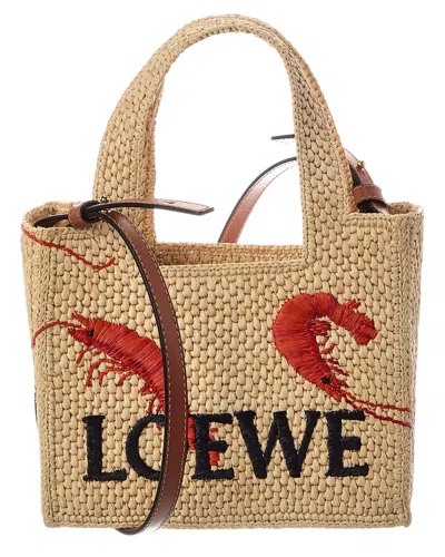 Loewe Font Mini Raffia Tote In Neutral