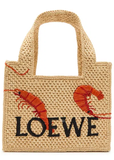 Loewe Font Mini Shrimp Raffia Top Handle Bag In Natural