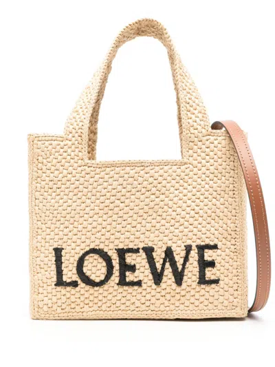 Loewe Font Raffia Mini Tote Bag In Nude & Neutrals